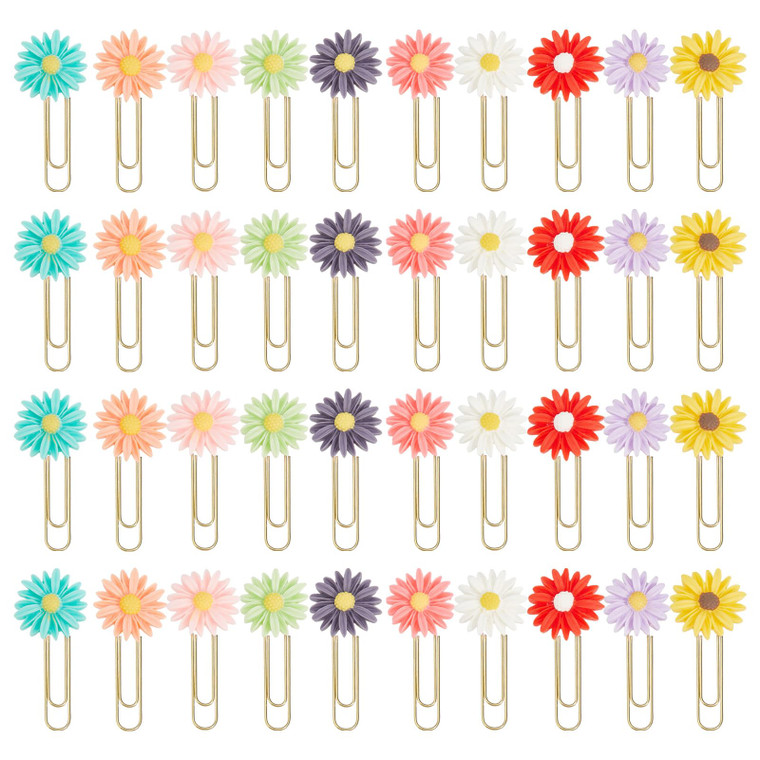 CHGCRAFT 40pcs Daisy Flower Paper Clips Bookmark Creative Elegant Resin Paperclips Note Clips Book Markers for Office, School, Home and Wedding Party