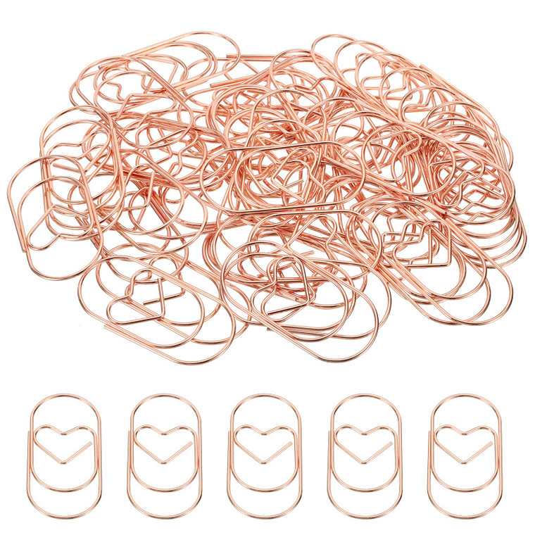 MECCANIXITY Paper Clip Heart-Shaped Cute Decorative Fun Clips Bookmarks 2 Inch Rose Gold for Organize Office Home, Pack of 50