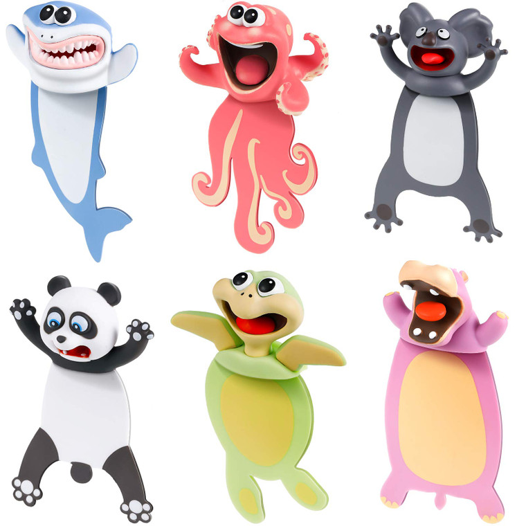 Zonon 6 Pcs 3D Funny Animal Bookmarks for Kids Wacky Cartoon Animal Bookmarks Set Cool Cute Squashed for Childrens Boys Girls Students Teachers Schoo
