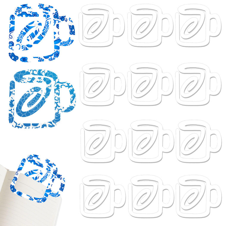 Frinnovan, 12 Pack Sublimation Paper Clips Blanks Jumbo Acrylic Bookmarks Large Clear Paperclips for Office Business DIY Supplies Cute Cup Shaped