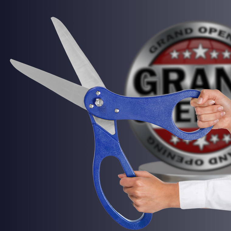 20" Blue Ceremonial Ribbon Cutting Scissors  Giant Royal Scissors for Grand Openings, Inaugurations & Special Events
