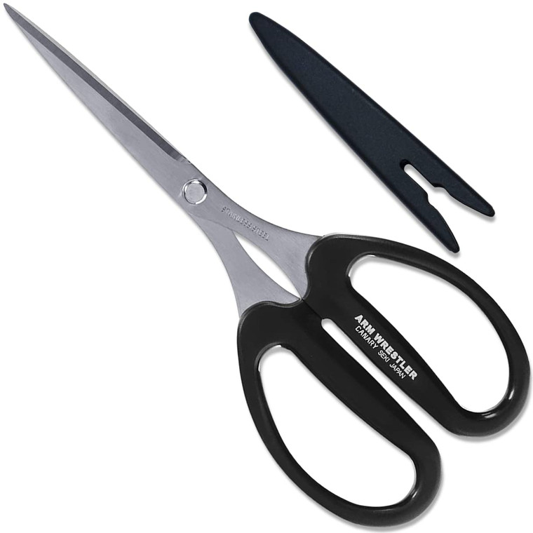 CANARY Utility Scissors All Purpose Heavy Duty 7.5" [Straight Long Blade] Made in JAPAN, Razor Sharp Japanese Stainless Steel Blade, Black
