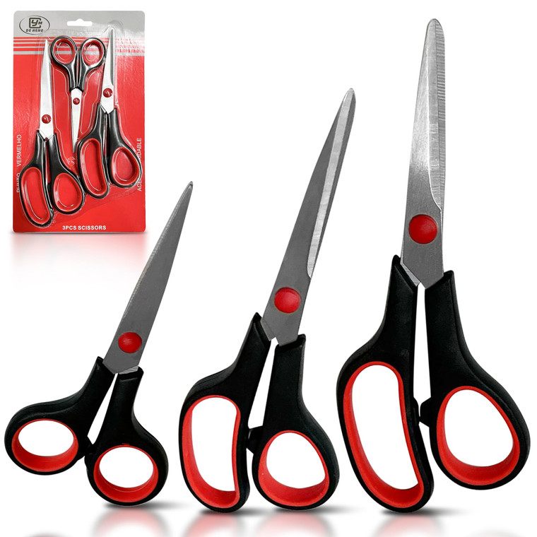 3-pack All Purpose Scissors 3 Sizes Ultra Sharp SS Blades Comfort Non-Slip Ergonomic Handle Great as Office Gifts, Home, Kitchen Shears, School, Sewi