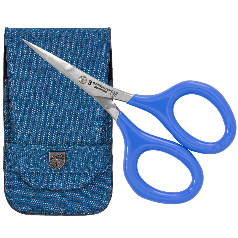 3 Swords Germany - Embroidery Scissors, Shears for Art Work, Daily Use in Household, Sewing, Art Work, Craft with Synthetic Leather case - blue/blue