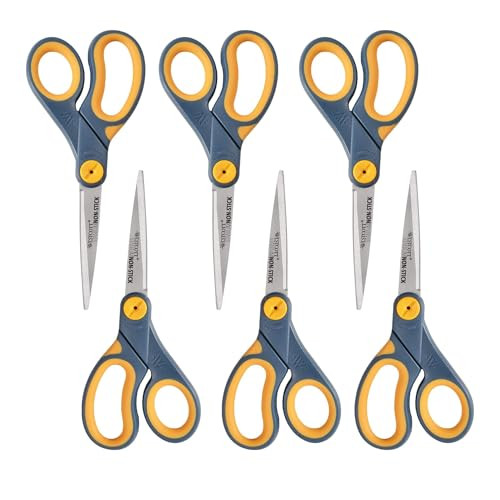 Westcott ?17597 8-Inch Non-Stick Titanium Scissors For Office and Home, Blue/Gray, 6 Pack