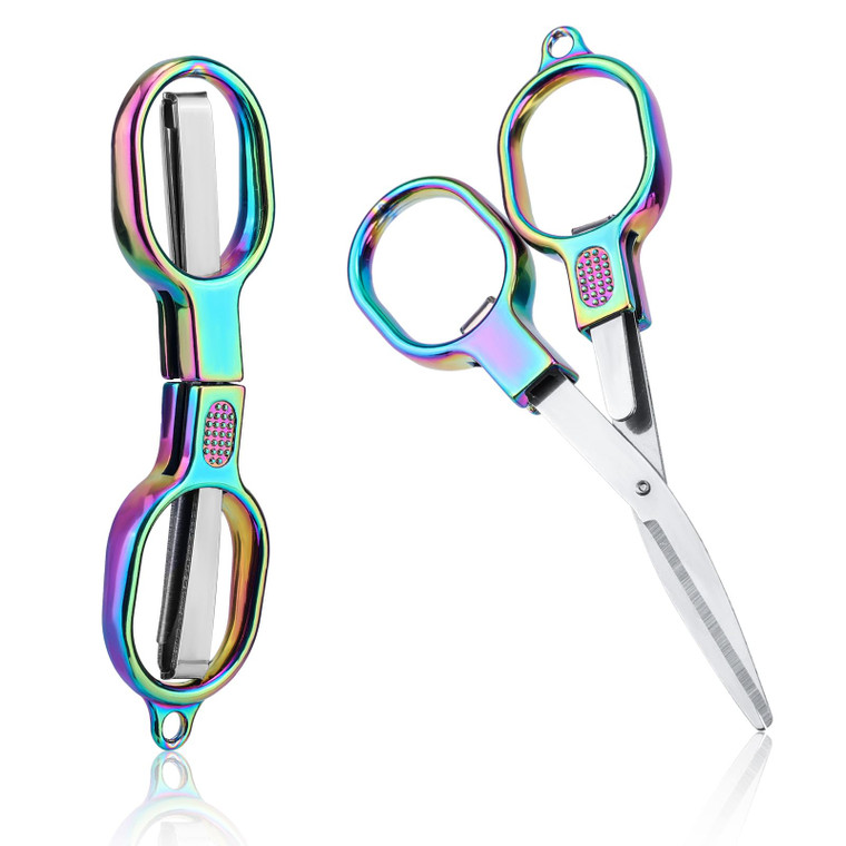 2pcs Mini Folding Scissors, Portable Travel Scissors Safety Collapsible Scissors Badge Reel Scissors Small Foldable Purse Scissors Retractable Keycha