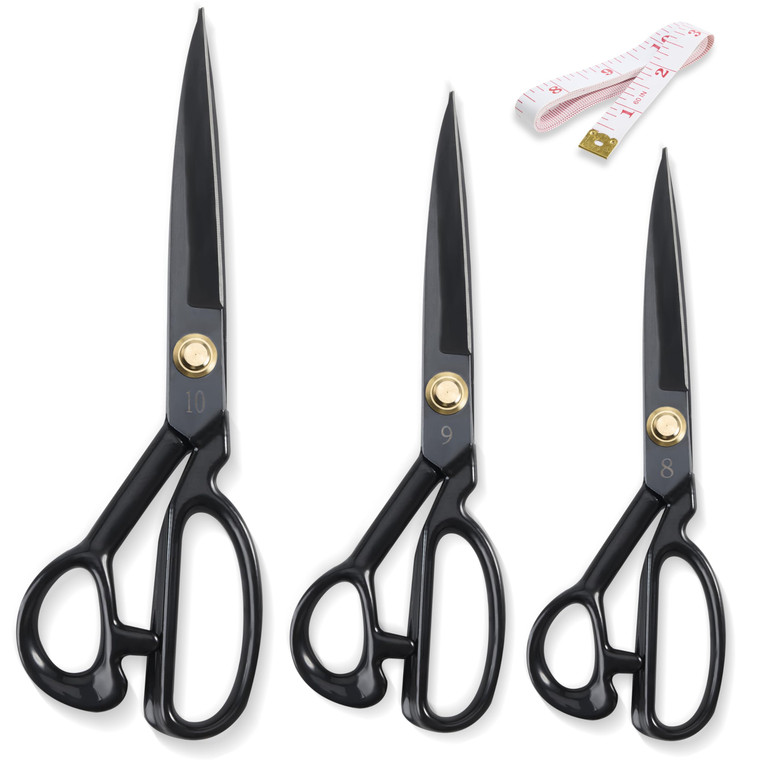 Fabric Scissors, 3 Pcs Forged Stainless Steel Sewing Scissors All Purpose Heavy Duty with Tempered Blades, Adjustable Joint Nut and Comfort Handle, I