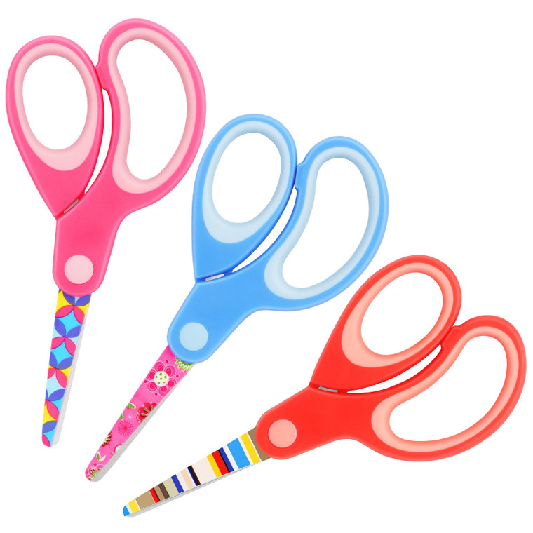 Vutyvve Left Handed Floral Kid Scissors, Blunt Tip Safety Children's Craft Scissors, Stainless Steel Blades, Soft Grips, for Use with Children 3 Year