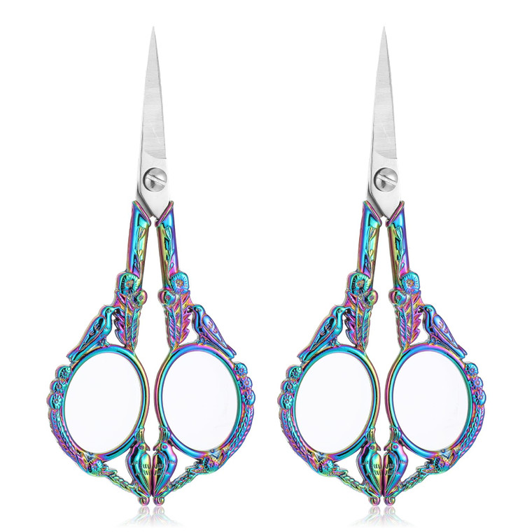 2 Pcs Embroidery Scissors Vintage Small Crochet Embroidery Thread Scissors with Comfortable Handles for Craft, Artwork, Sewing, Cross Stitch, Needlew