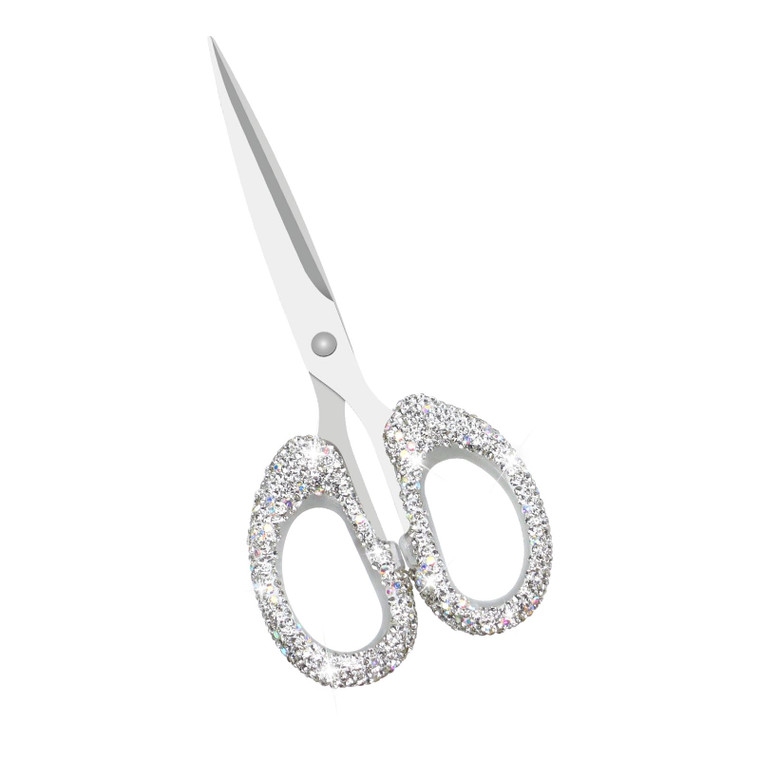 Koqye 6.3-Inch Rhinestone Scissors - Stainless Steel Cute Scissors for Office, Home & Crafting, Decorative Bling Handle Paper Cutting Tool (White)