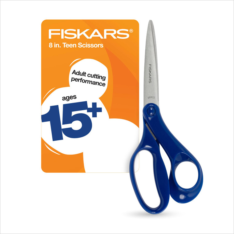 Fiskars 8" Teen Scissors for Teens Ages 15+, Scissors for School or Crafting, Back to School Supplies, Blue