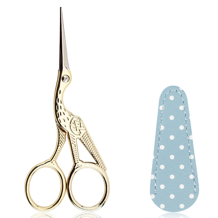 BIHRTC Small Craft 4.5Inch Embroidery Scissors with Artificial Leather Cover Stainless Steel Tip Bird Stork Scissors Shears for Sewing Crochet Embroi