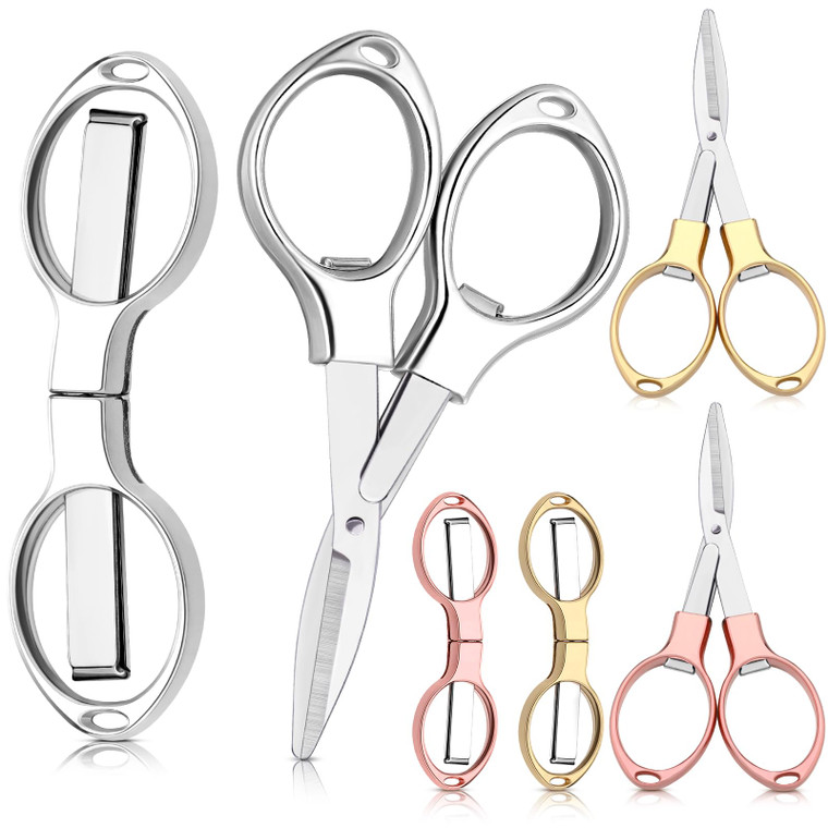 Tatuo 6 Pcs Folding Scissors Portable Travel Pocket Scissors Mini Badge Reel Shear Small Stainless Steel Sharp Retractable Cutter for Nurse Accessori