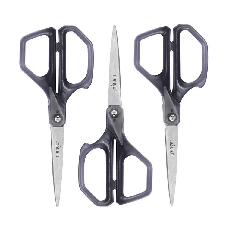 LIVINGO Scissors All Purpose for Office - 3 Pack 8 Inch Sharp Stainless Steel Heavy Duty Fabric Paper Cutting Shears for Crafts, Sewing School Home U