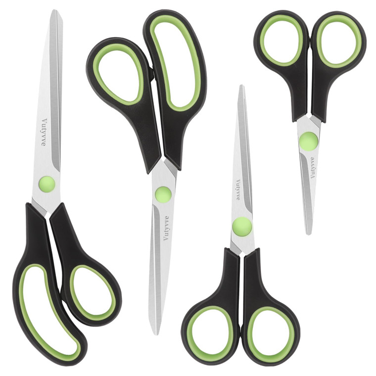 Vutyvve Scissors, Stainless Steel Blades Soft Grip for Home, School, Office. Black and Green, 4