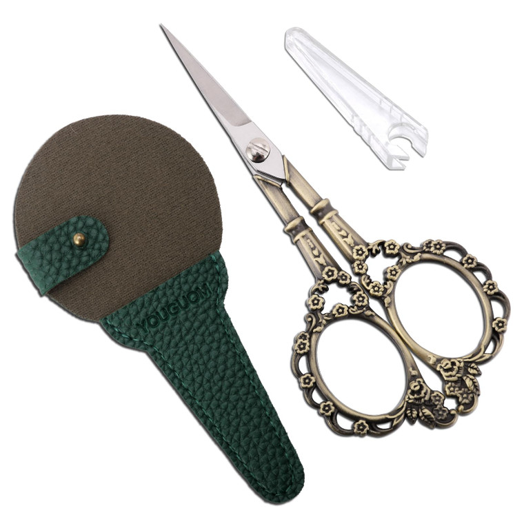 YOUGUOM Knitting Scissors with Case, Crochet Scissors Threading Sewing Shears for Embroidery Craft Artwork Needlepoint, Bronze Little Snips