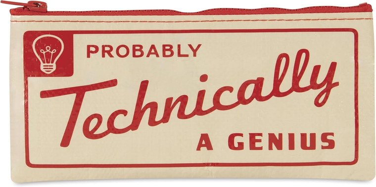 Blue Q Funny Pencil Case - Probably Technically a Genius - Compact & Cool Pencil Pouch 4.25" by 8.5" Size, Chunky Zipper, 95% Recycled Plastic, Sturd