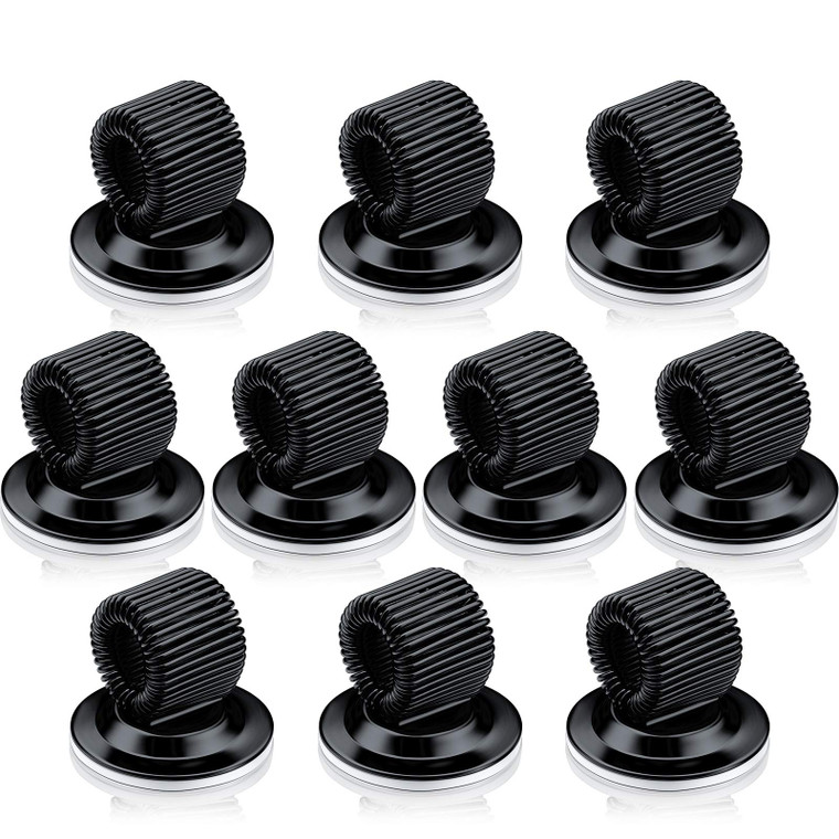 Outus 10 Pcs Black Pen Holder Clips Steel Pen Holder Self Adhesive Pencil Organizer with Adjustable Spring Loop for Refrigerator Whiteboard Erase Boa