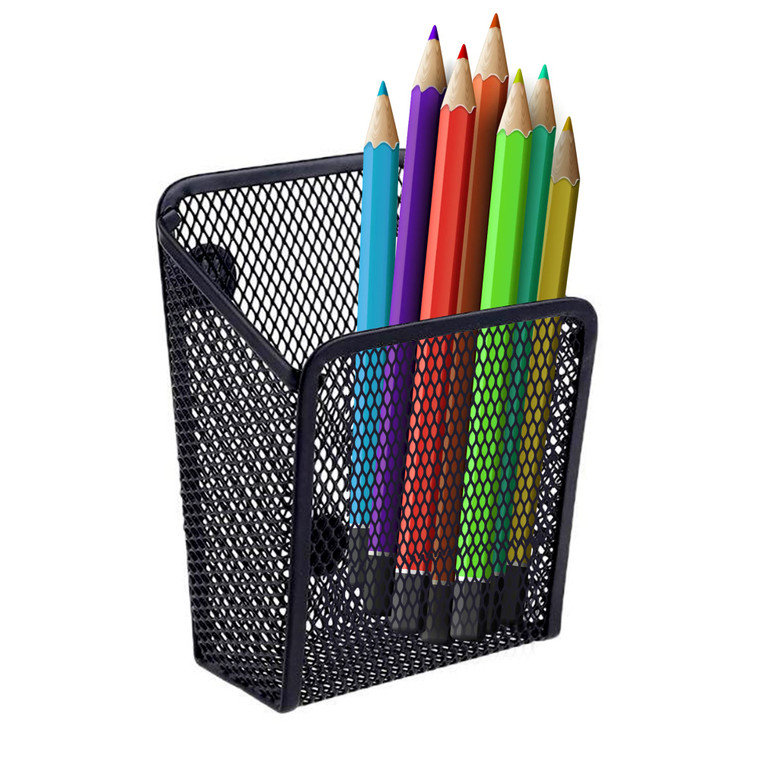 Performore Magnetic Metal Mesh Pencil Holder, Black Stainless Steel Pen Holder with Magnets, Basket Storage Organizer for Whiteboard, Blackboard, Kit