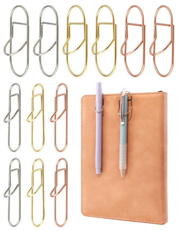 GAUENEEN 12 Pcs Metal Pen Clips, Colorful Pen Holder Clips for Notebook Journal and Book, Paper Clips Bookmarks for Students, Professionals, and Teac