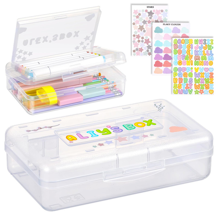 Fainne Double Layer Pencil Box with 3 Sheet Stickers Large Capacity Plastic Pencil Case Back to School Supplies Hard Shell Crayon Box Organizer for G