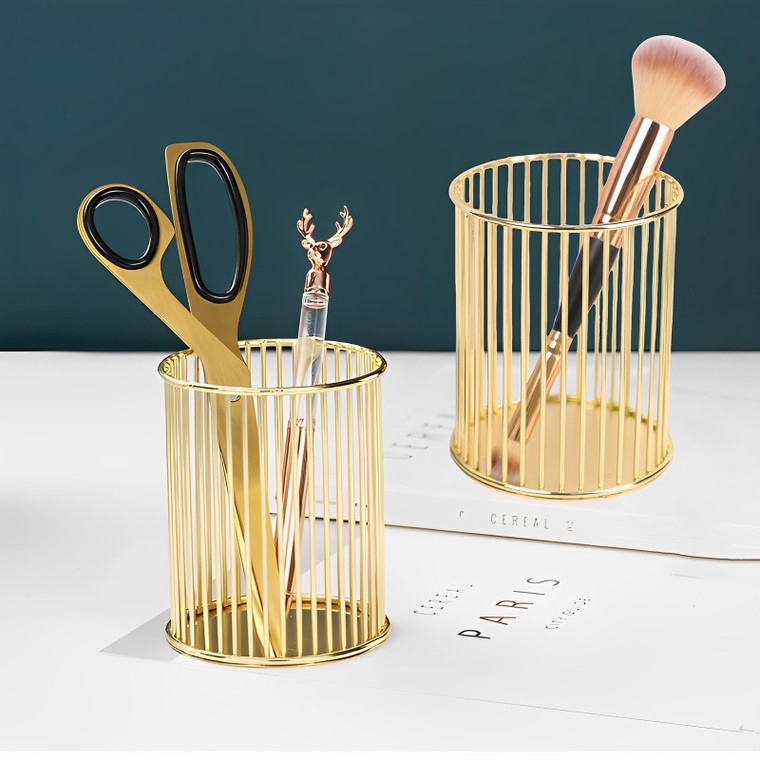 POCOSER Gold Pen Holder for Desk, Metal Pencil Holders Makeup Brushes Cup for Preppy Room Decor Office Home Bedroom School Organizer Toothbrush Holde