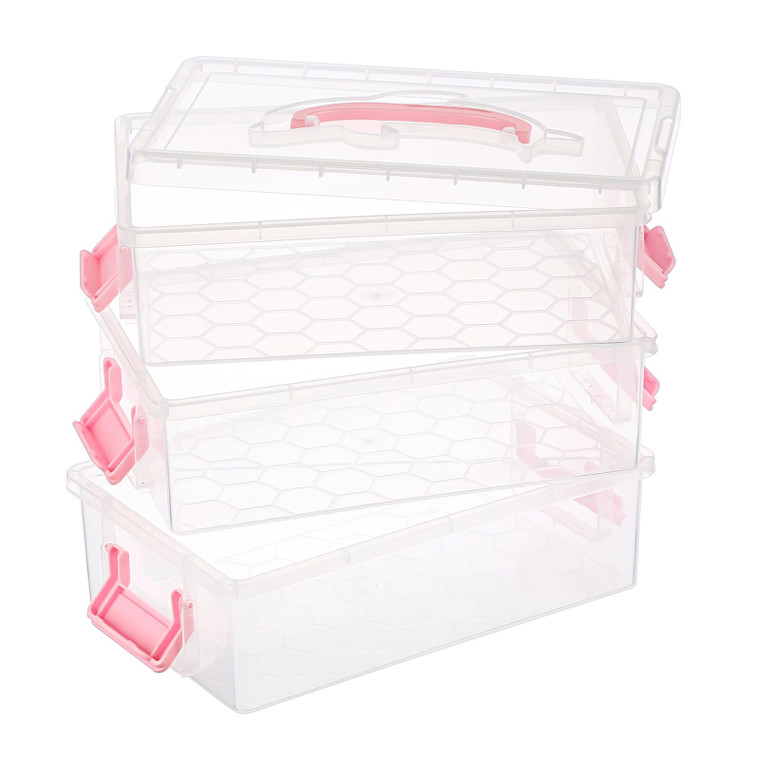 BTSKY 3 Layers Dolphin Clear Plastic Pencil Box - Multipurpose Pencil Case Craft Storage Containers with Lid & Handle, Easy Carry & Stack Crayon Boxe