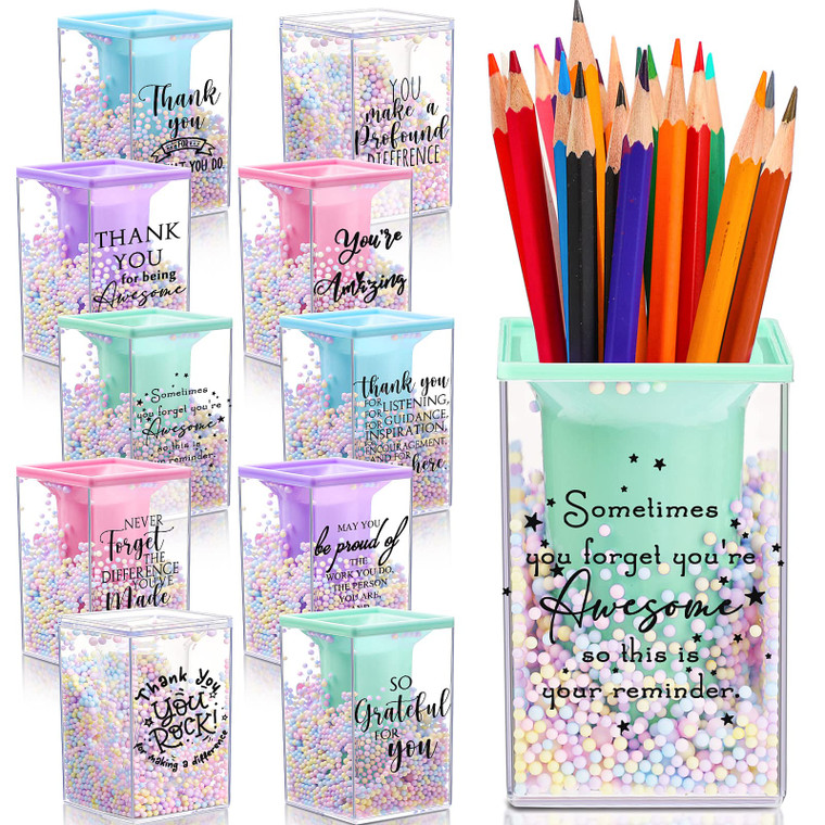 Fuutreo 10 Pcs Appreciation Gifts for Coworkers Bulk Cute Bubble Pencil Holder Inspirational Makeup Desk Organizer for Teacher Emergency Nurses Vet T