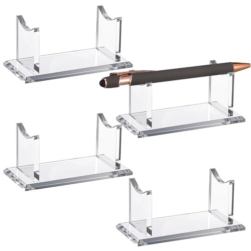 Eersida 4 Pcs Acrylic Pen Holder Display Stand Clear Fountain Pencil Makeup Brush Rack Plastic Horizontal Ballpoint Pen Display Organizer Desk for Ho