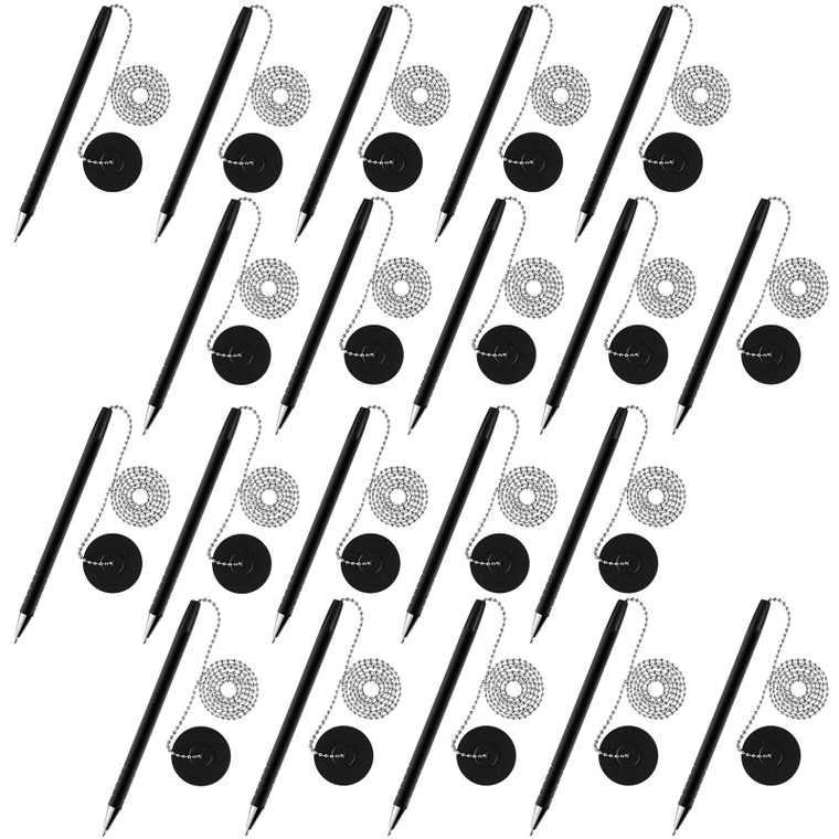 Outus Secure Pen with Adhesive Chain and Security Pen Holder for Home Office Supplies, Black Ink (20 Pieces)