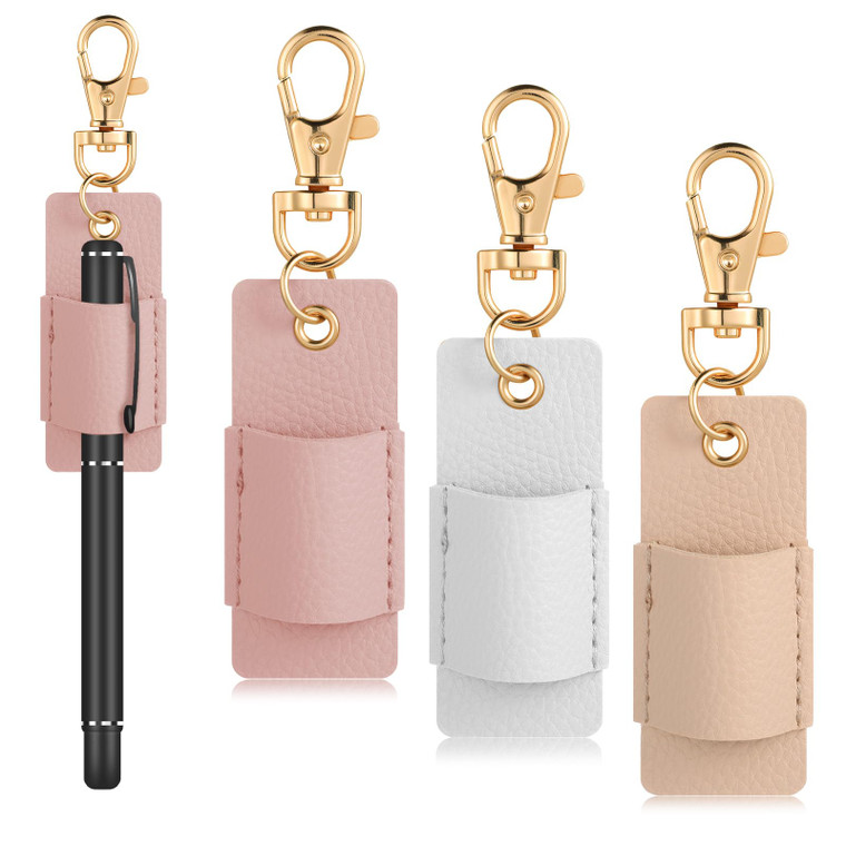 3 Pcs Pen Holder for Lanyard, Anti-Lost Neck Lanyard Pen Holder Keychain, PU Leather Retractable Pencils Clip Portable Single Pouch, Office Supplies