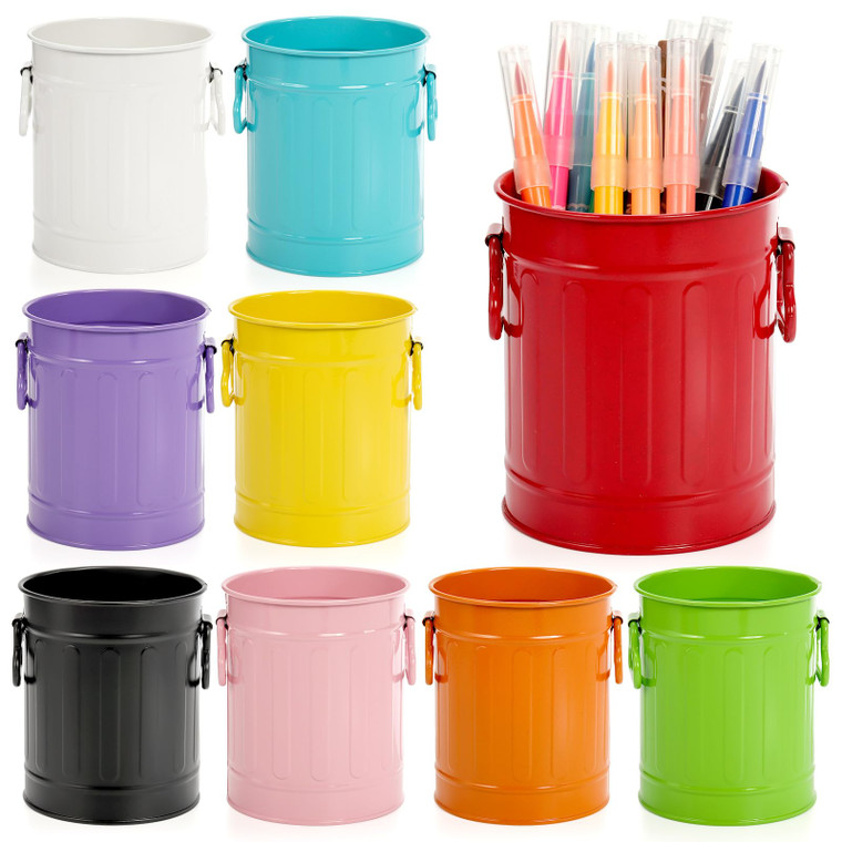 Noamus 9 Pack Metal Pen Holder, Mini Pencil Bucket with Handle, Desktop Pencil Cup Makeup Brush Organizer, Desk Colorful Small Pails, Stationary Supp