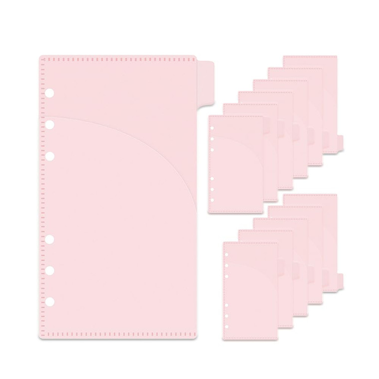 12pcs A6 Cash Stuffing Envelopes 6 Tabs Binder 2 Pockets Zipless Pink PP Budget Binder Index Divider with 2 Pockets for 6-Ring Binders Inserts Money