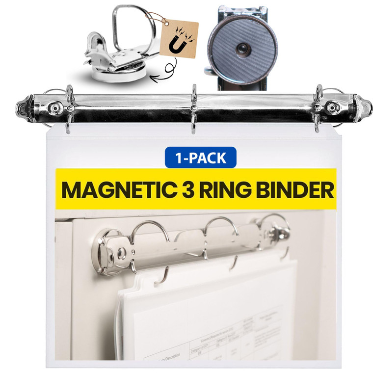 Magnetic 3 Ring Binder Locking Mechanism for Hanging 8.5 x 11 Inch Sheets of Paper  3 Rings  1 Inch D Shaped Rings  5S Visual Aid