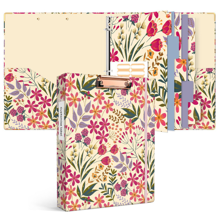 Ospelelf 3 Ring Floral Binder with Dividers, 1 inch Rings, 1.6 inch Spine, for Letter Size (11" x 8.5") Paper, Clipboard Organizer, for School and Of