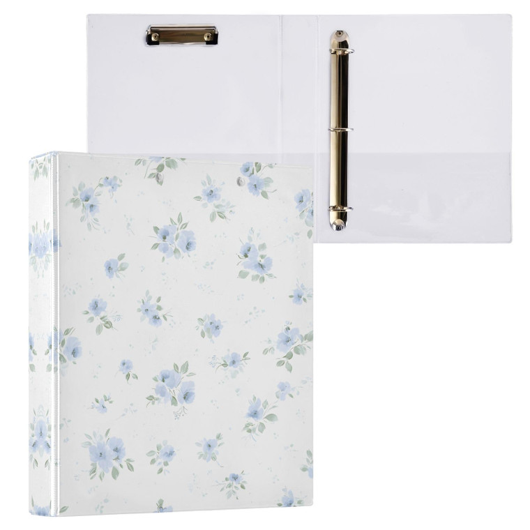 3 Ring Binder 1.5 Inch D Rings with Clipbaord Binders Blue Small Floral Office Supplies Cover Customizable Personalized