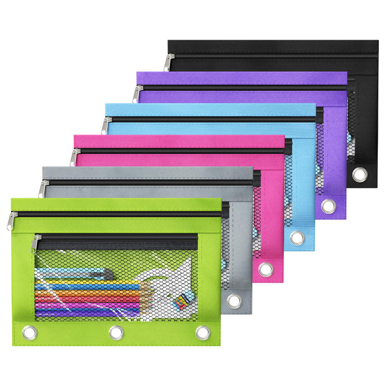 DoDoMagxanadu Binder Pencil Pouches, Pencil Pouch for 3 Ring Binder, Double Pocket Clear Window Pencil Case for Binder, Zippered Pencil Pouches with