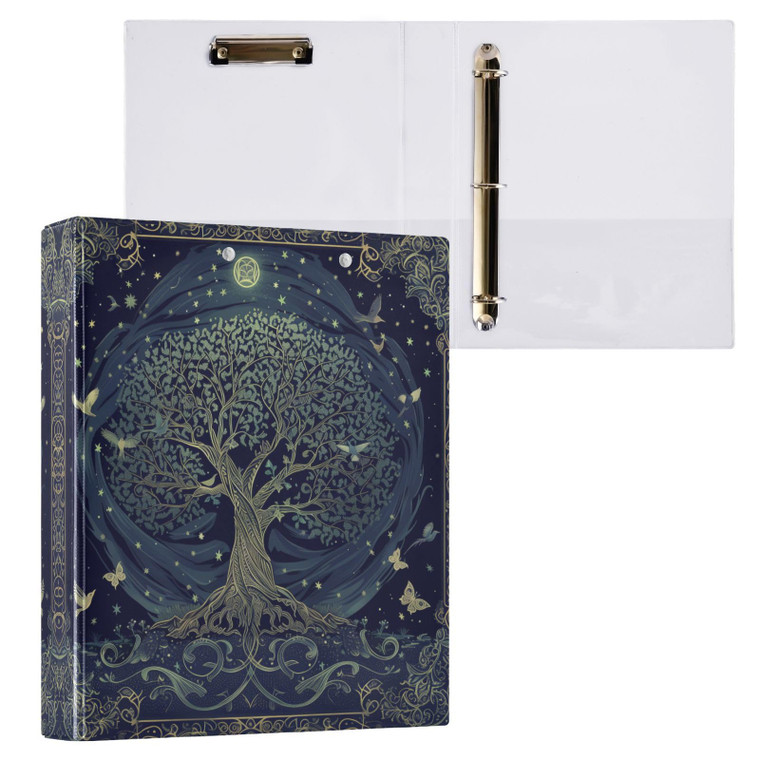 Sletend Tree of Life Printed 3-Ring Binder for School Office, 1.5 Inch Round Ring Binder for Home Recipe Budget Aesthetic Binder with Pocket Metal No