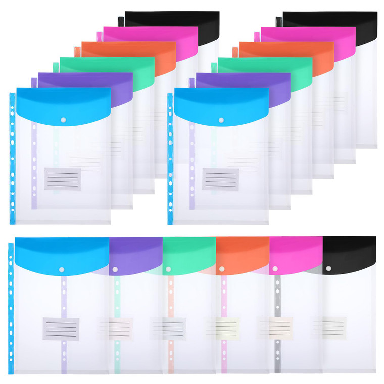 18 Pcs Binder Pocket Organizer Folders, Expandable Folders Plastic Envelopes Binder Folders with 11 Holes for 2/3/4 Ring Binder, Document Pouch with