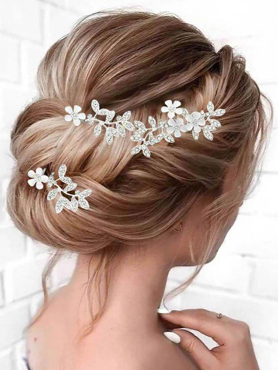Gorais Bride Wedding Hair Pins Silver Flower Bridal Hair Clips Leaf Hair Pieces Hair Accessories for Women and Girls (Pack of 3)