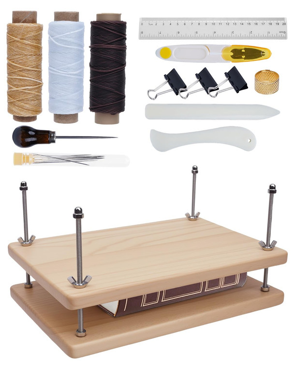 eZAKKA Book Binding Kits, Book Press 11.6 x 7.6 Inch with Plastic Bone Folder, Waxed Thread for Beginners Bookbinding Supplies, 15PCS