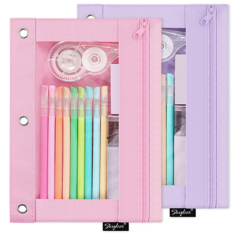SKYDUE Pencil Pouch for 3 Ring Binder, Zipper Pencil Pouches for Girls Boys, Clear Window Pencil Case for Binder, Binder Pencil Pouch, Pencil Bag wit