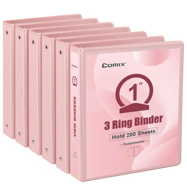 COMIX Standard 3 Ring Binder 1 inch with Clear View Cover, 1" Round Ring View Binder Holds 200 Sheets of US Letter Size Paper for School Office Suppl