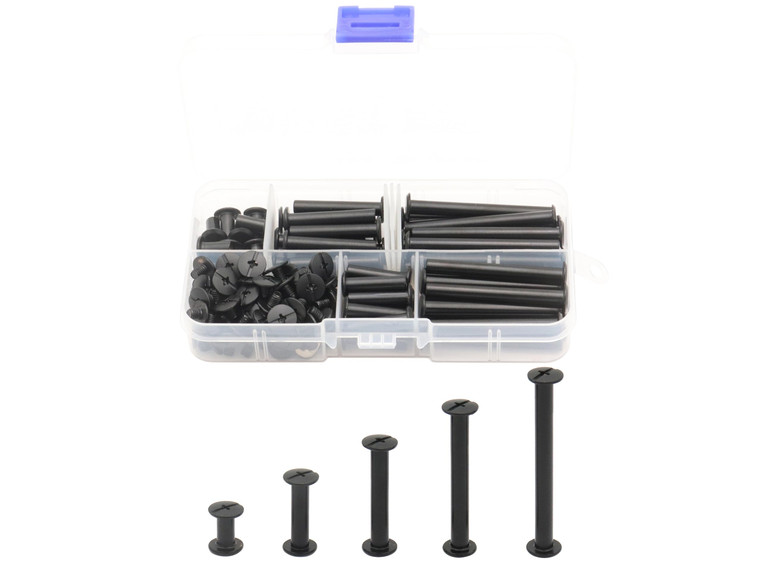 LBY 100pcs Chicago Screws Binding Screw Posts,M5 x 10/20/30/40/50mm Book Screws,Binding Barrels and Screws Assortment Kit, for Leather Saddles Purses