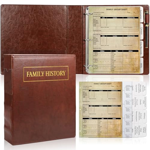 3 Ring Family History Binder 50 Sheet 12th Generation Family Group Sheets 16 Sheets Genealogy Binder Dividers Family Tree Charts to Fill in with PVC