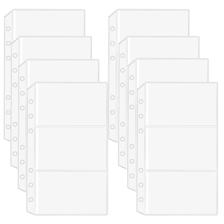 CRASPIRE 12Pcs Binder Pockets A6 No Zipper 3-Pockets Cash Budget Envelopes 6 Rings Binder Clear PVC Zipless Money Folder Organizer Storage Loose Leaf
