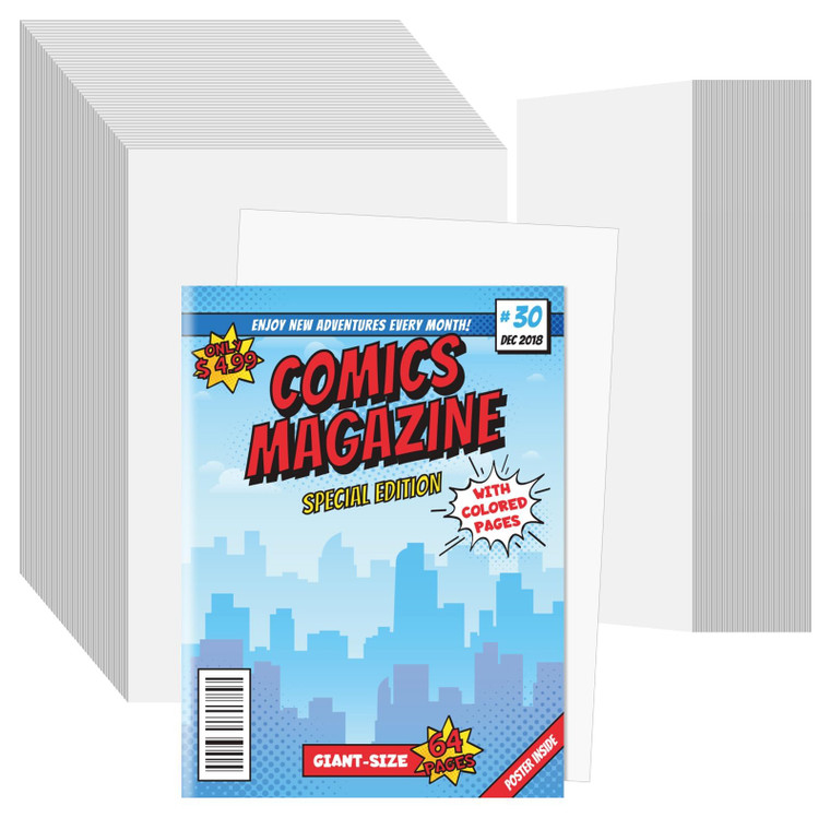 VOKOY 100Pcs 8.5x11 Inch Magazine Boards, 24-point/400gsm White Solid Comic Backing Board for Fabric Storage, Magazine Protectors for Collectors (Whi