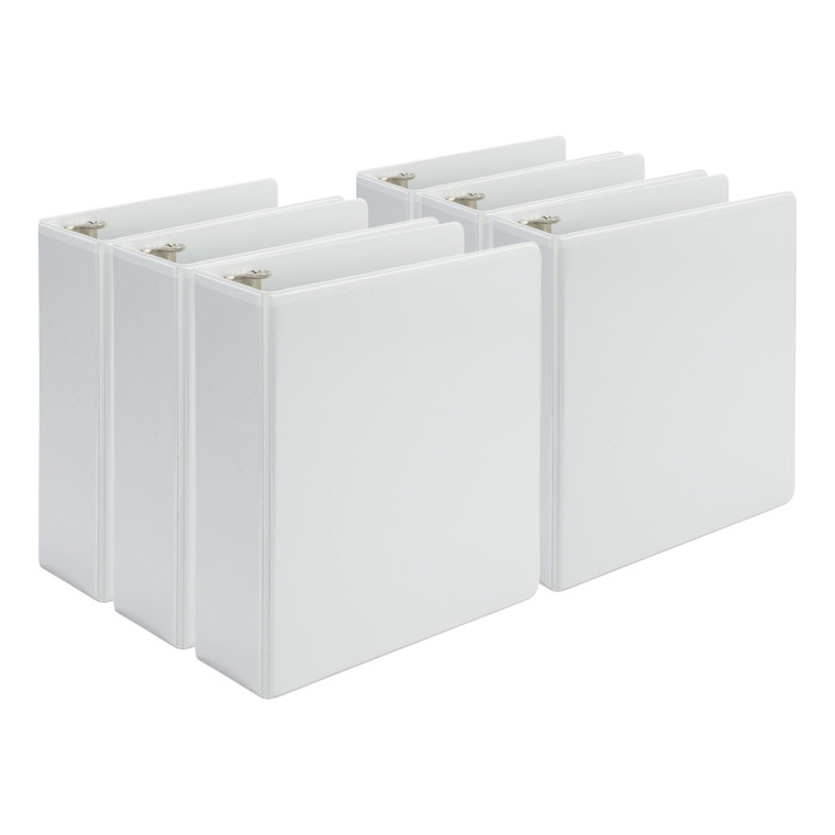Samsill Economy 2 Inch Mini 3 Ring Binder, Made in The USA, 9.1" x 8.5" Round Ring Binder, Non-Stick Customizable Cover, White, 6 Pack