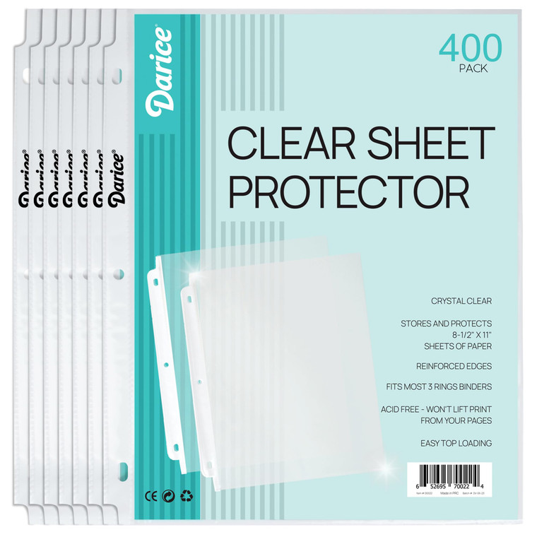 Darice Clear Sheet Protectors for 3 Ring Binder - 400 Pack Sheet Protectors 8.5 x 11 Inches - Top Loading Heavy Duty Page Protectors for Letter Size