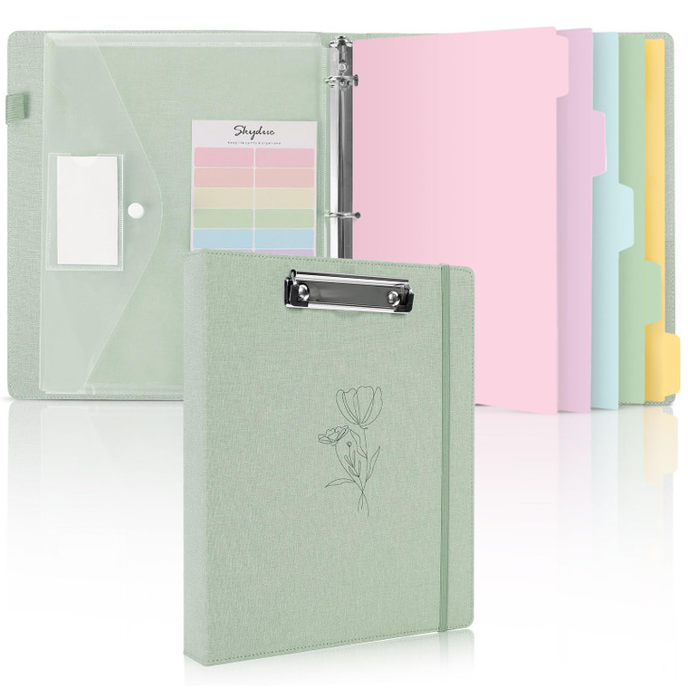 SKYDUE Clipboard Binder with Dividers,1 Inch Linen 3 Ring Binder with Clipboard on Front for Organizer, Clipboard Folder with Pocket, Labels Office S